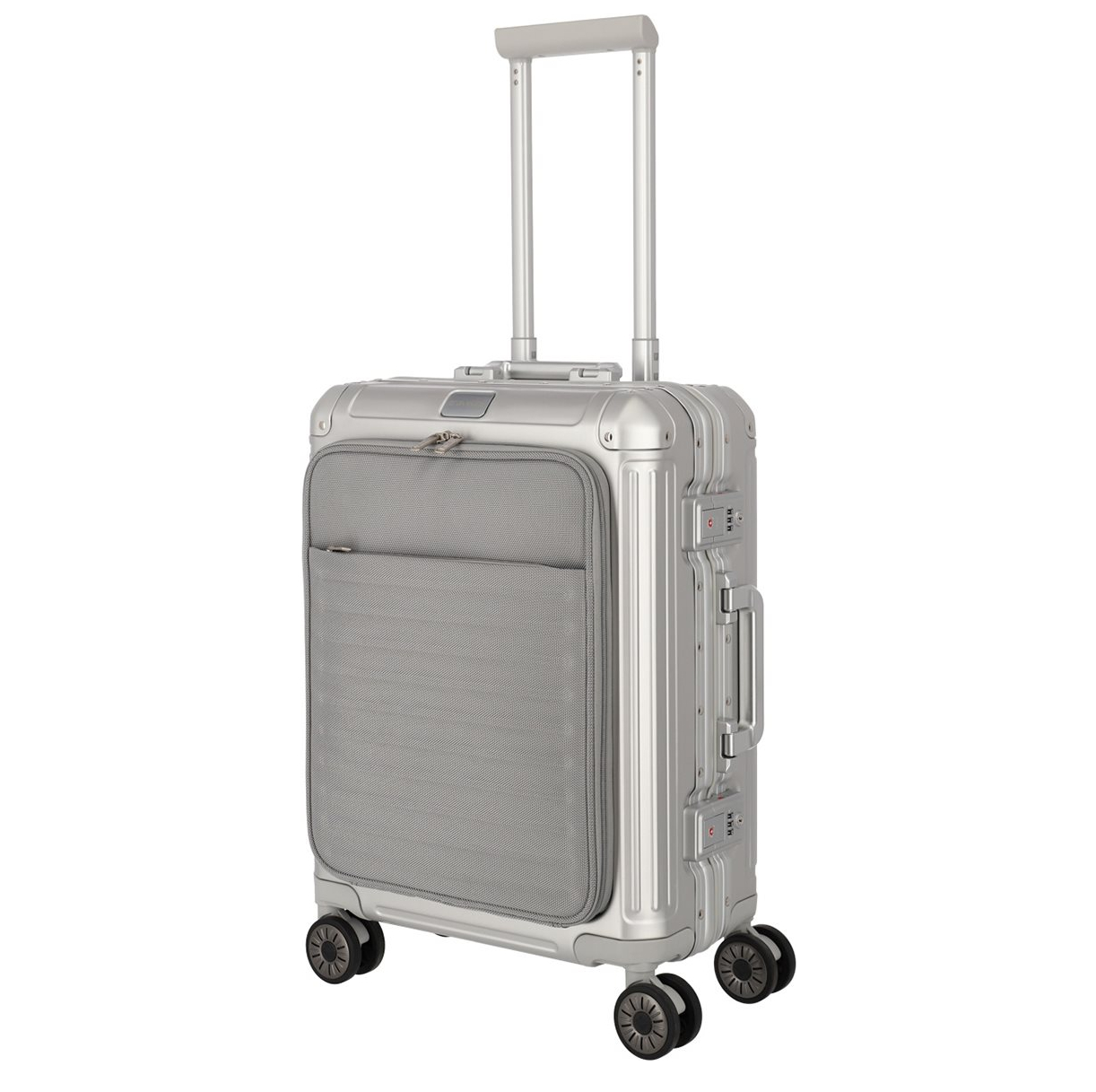 Travelite Next 2.0 Aluminium 4 Wiel Trolley S with Frontpocket silver