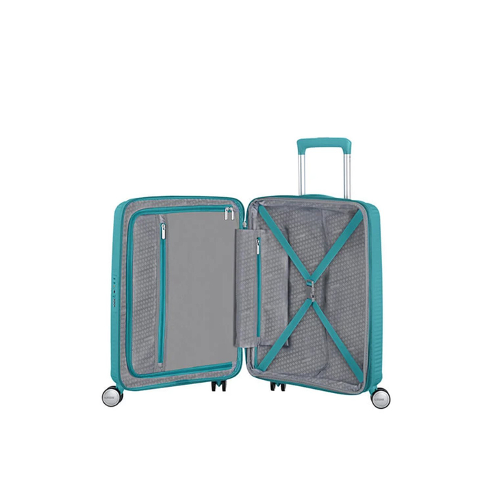 American Tourister Soundbox Spinner 55 Expandable turquoise tonic