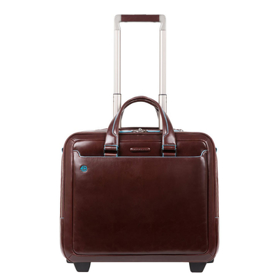 Piquadro Black Square Briefcase with wheels 2 compartments brown
