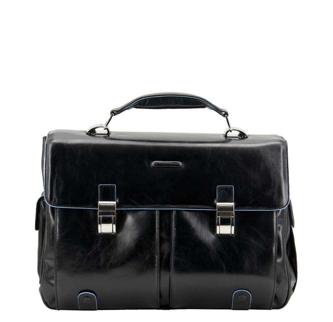 Piquadro Blue Square laptoptas zwart en blauw