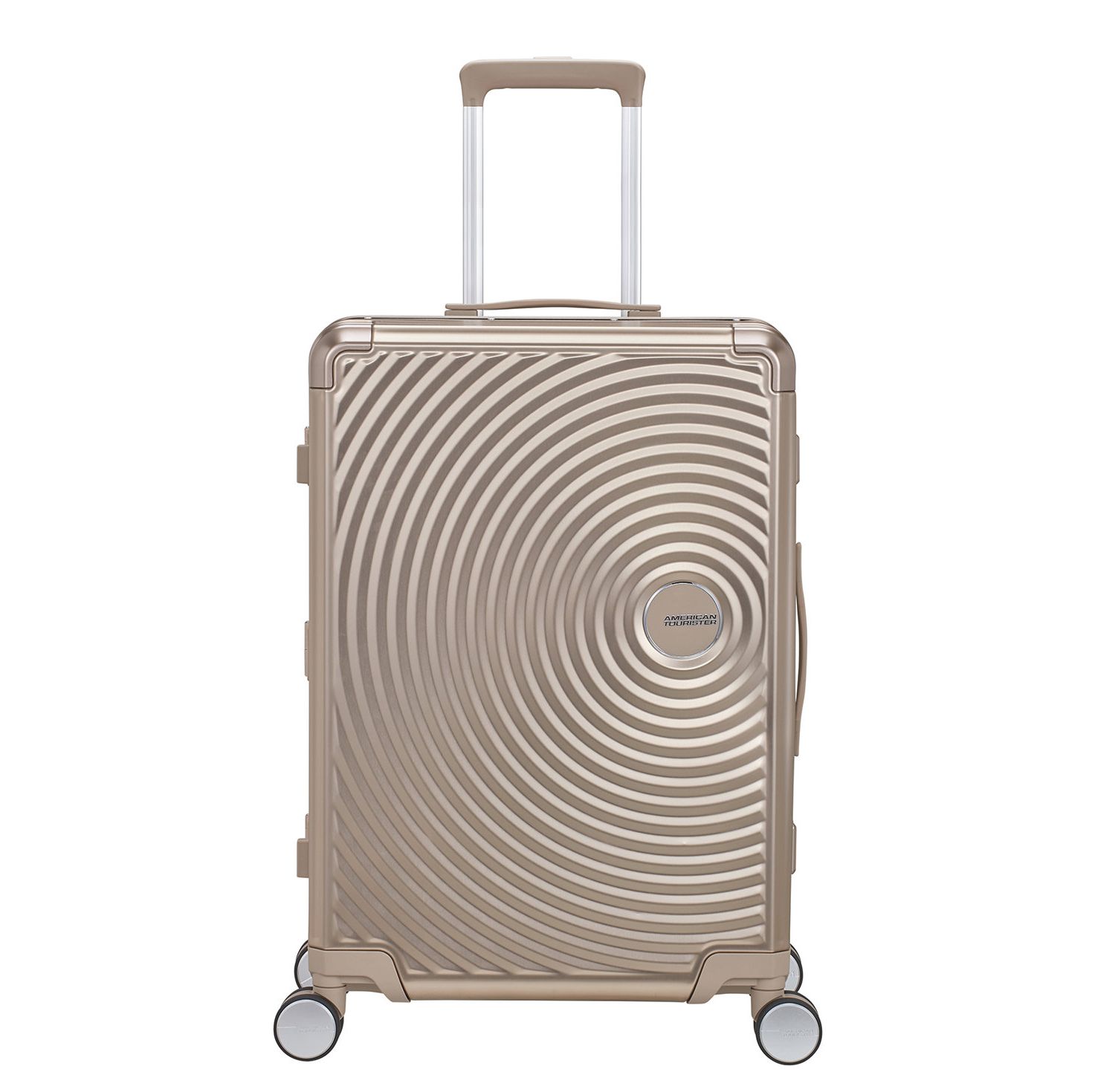 American Tourister Soundbox Spinners zilver en goud