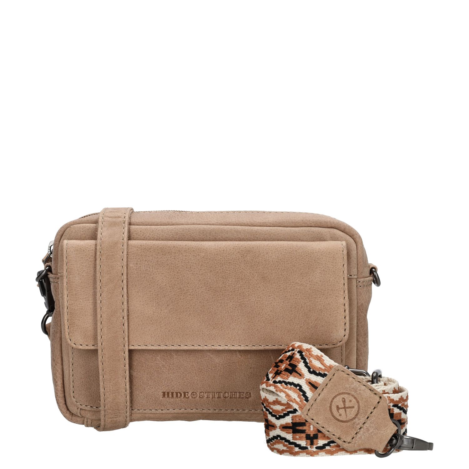 Hide Stitches schoudertas beige en bruin