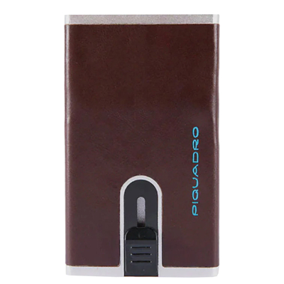 Piquadro Blue Square Creditcard Case With Sliding System mahogany