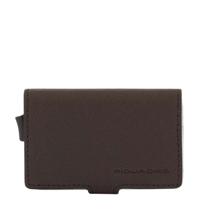 Piquadro Black Square Credit Card Holder Case Metal dark brown