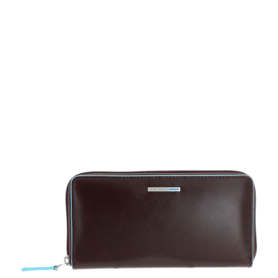 Piquadro Blue Square Women Zip Long Wallet mahogany