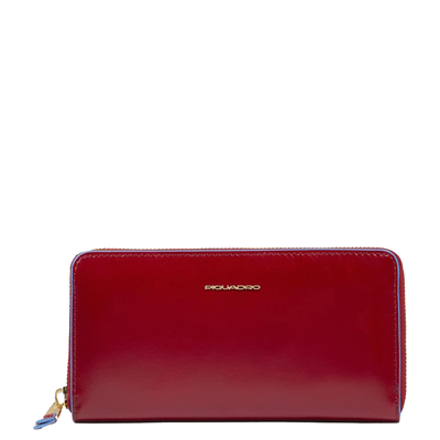 Piquadro Blue Square Women Zip Long Wallet red