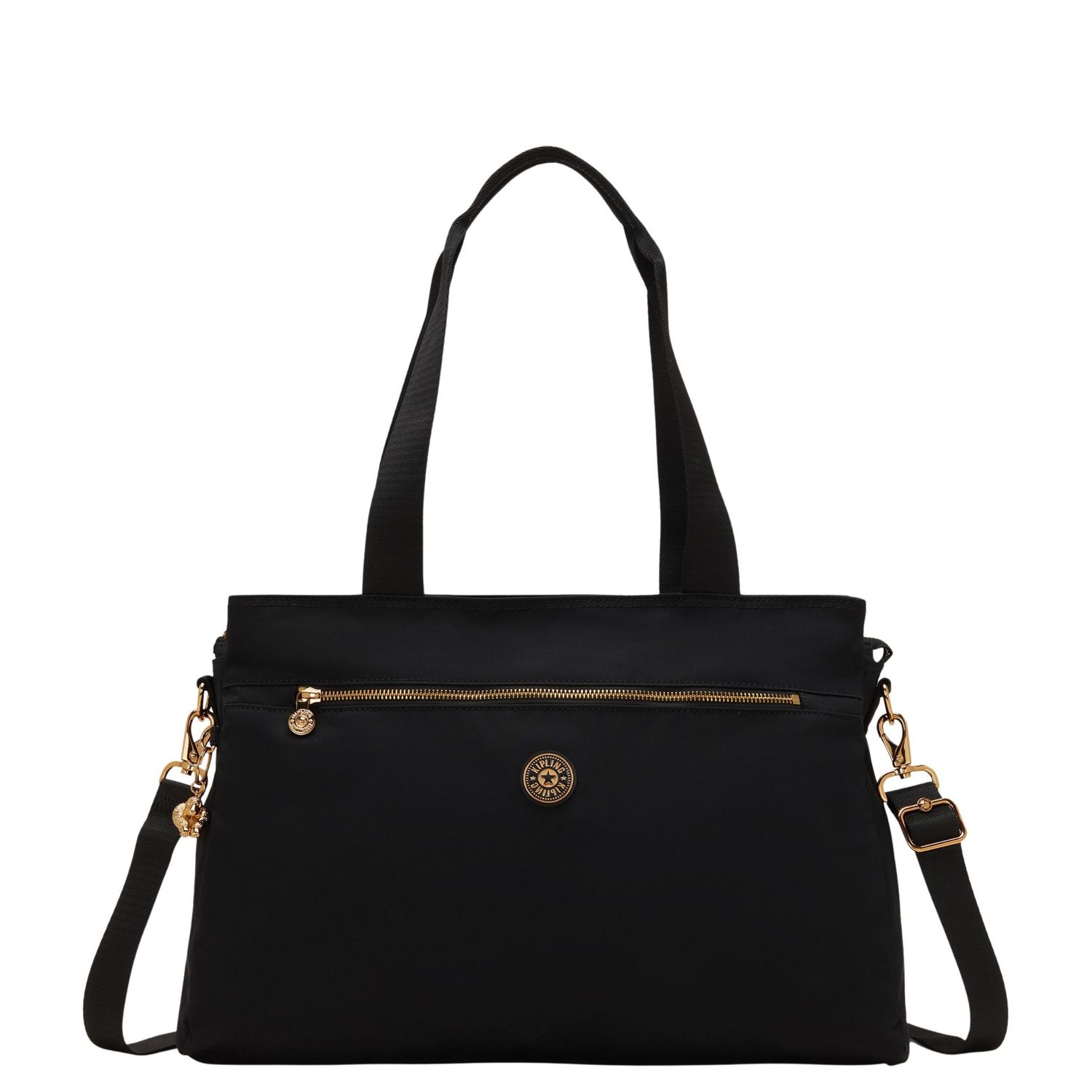 Kipling schoudertas zwart, roze, goud en multicolor
