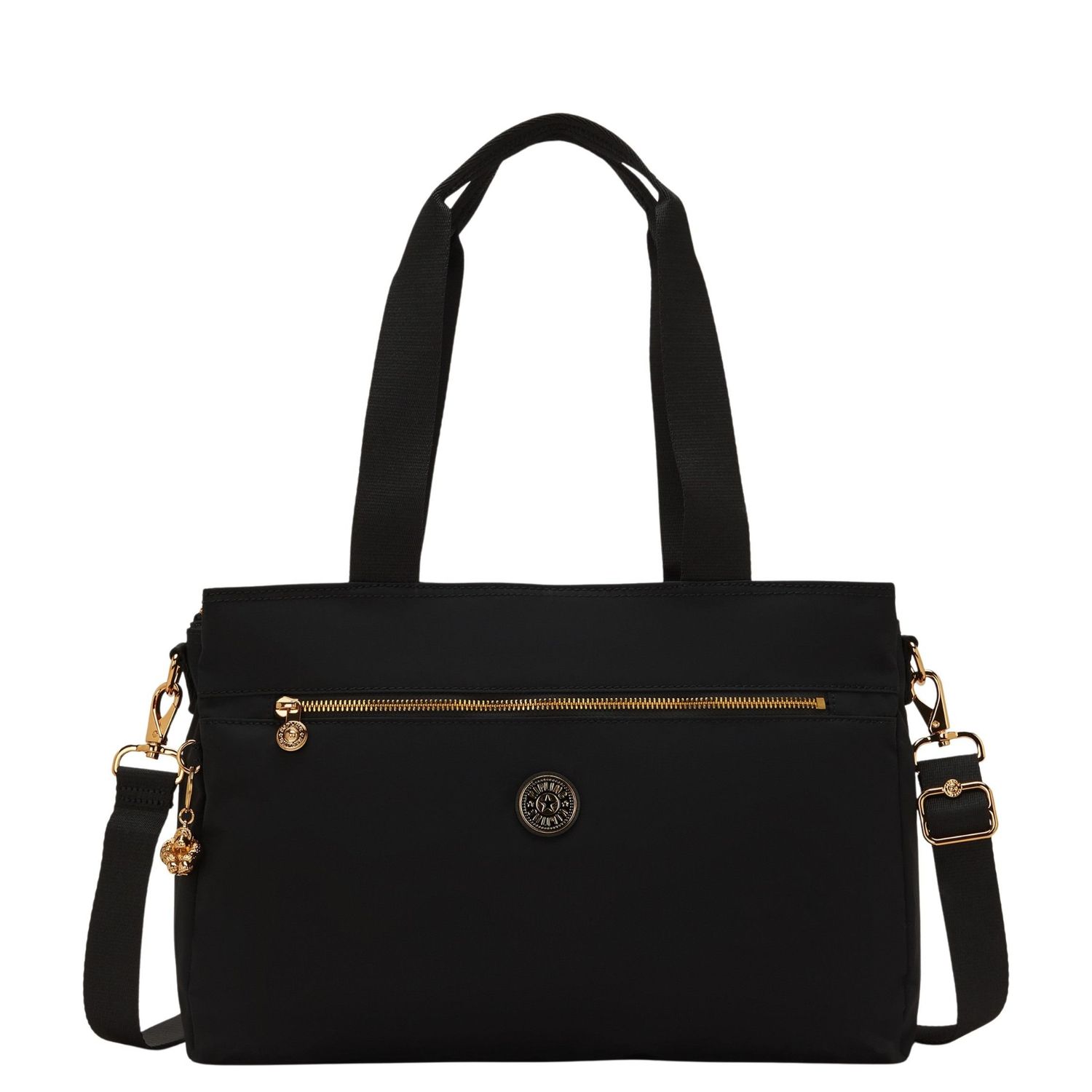 Kipling schoudertas zwart, roze, goud en multicolor